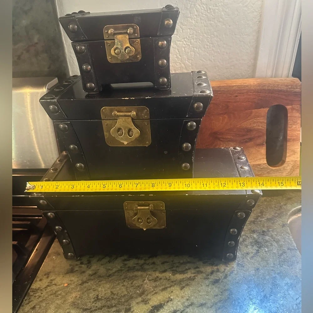 Set of 3 hinged nailhead Decorative Boxes with Brass Accents
